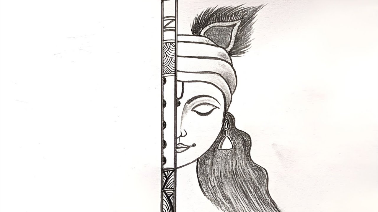 How to draw Krishna Half face, easy drawing for beginners | krishna drawing Easy