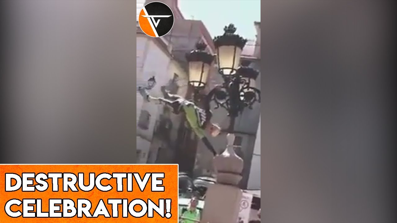 MARATHON WINNER CELEBRATES AND DESTROYS STREET LANTERN! || ViralToday