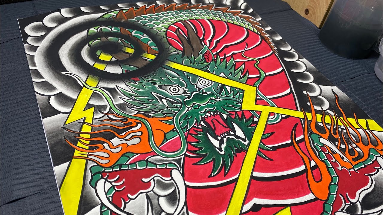 How To Draw Traditional Tattoos | How To Draw a Japanese Dragon | Time-Lapse | Best Tattoo