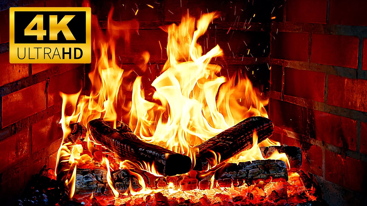 🔥 Burning Fireplace in 4K | Crackling Fire Sounds & Glowing Embers | Cozy Fireplace Ambience