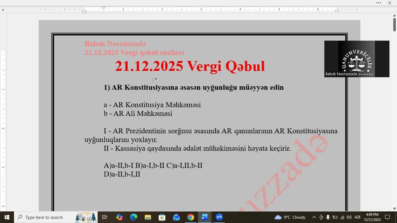 Vergi qəbul - 21.12.2025 Konstitusiya izahı ( əlaqə:0556261383)
