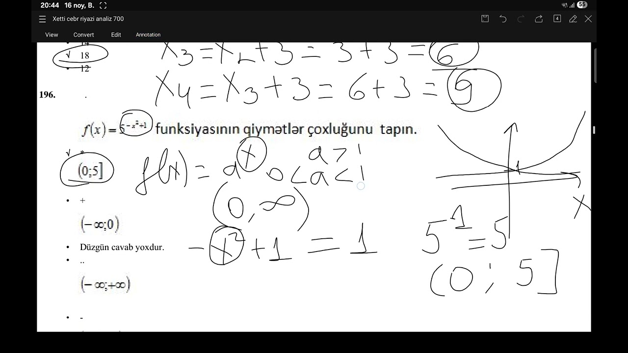 Funksiya. Limit. Kəsilmə n&ouml;qtəsi. Test 193-215 (xətti cəbr) 