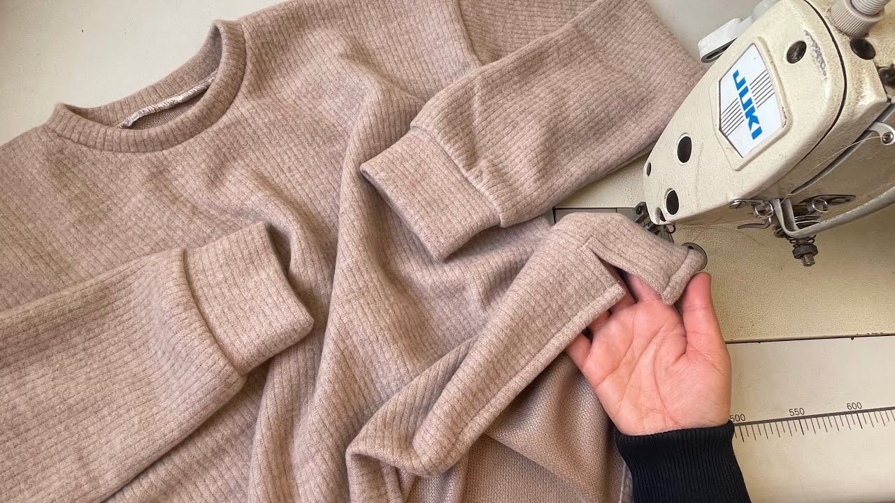 طريقة تفصيل وخياطة تريكو بقماش شتوي مطاطي قياس L خطوة بخطوة How to cut and sew a knitted sweater