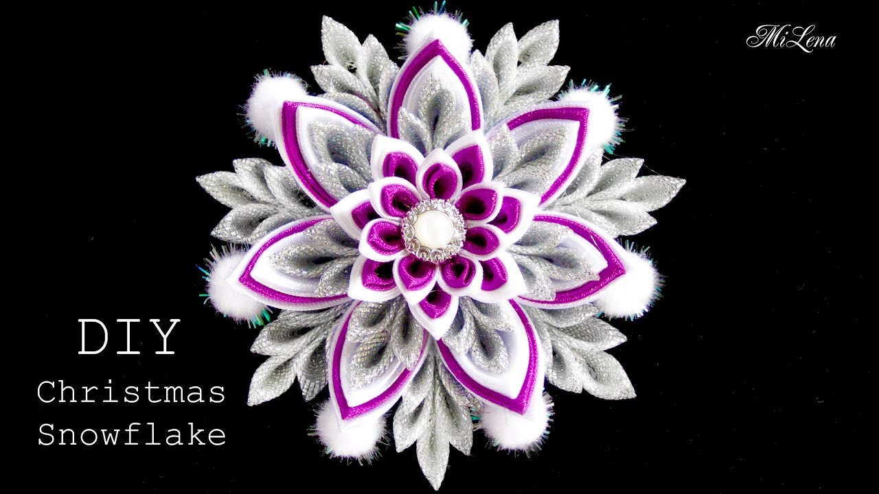 НОВОГОДНЯЯ СНЕЖИНКА КАНЗАШИ,  МК / DIY Kanzashi Christmas Snowflake