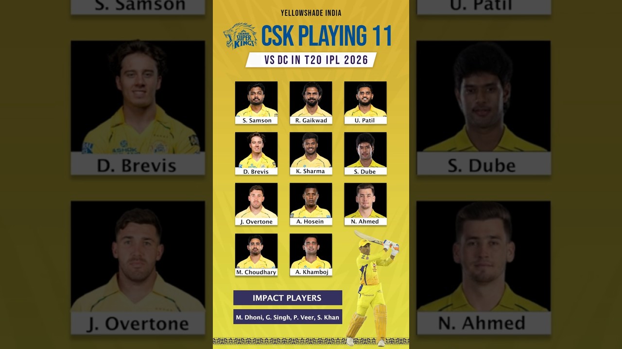 CSK Playing 11 vs DC IPL 2026 💥 Chennai Super Kings Team & Squad #csk #ipl2026