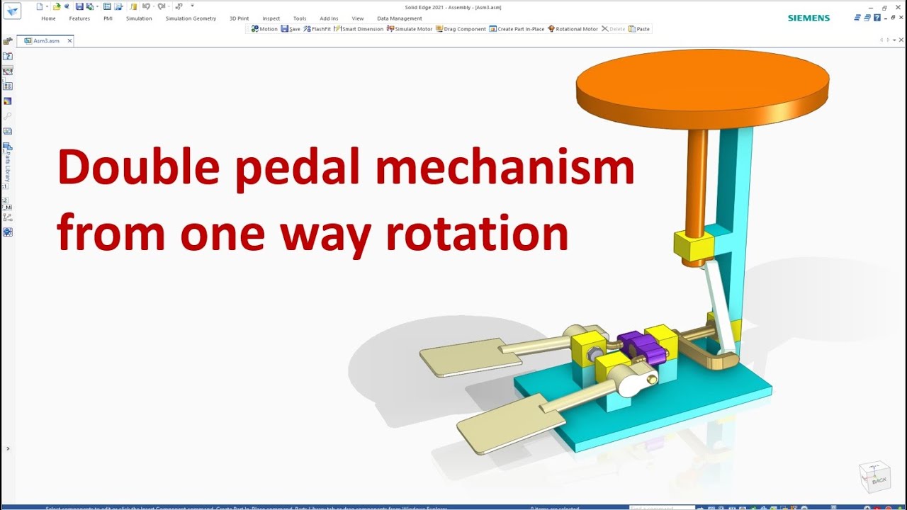 Solid Edge Assembly & Motion Animation #38 | Double pedal mechanism from one way rotation