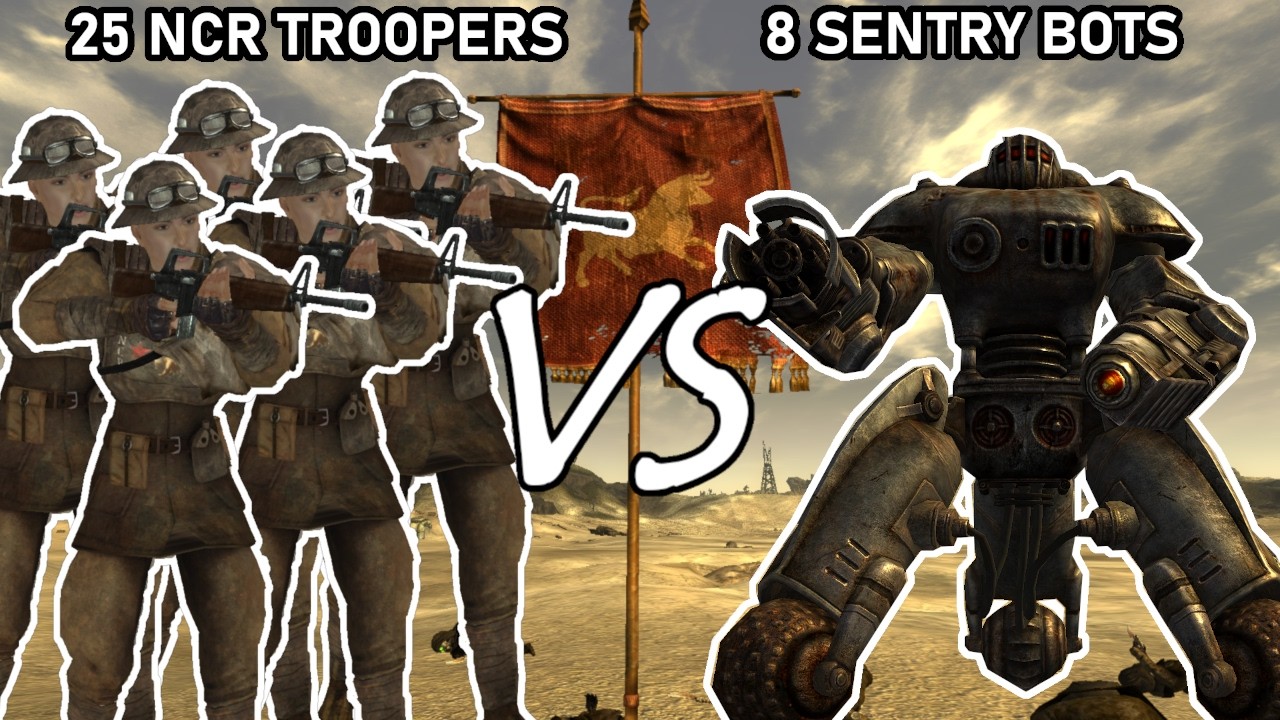 25 NCR Troopers vs 8 Sentry Bots | Fallout npc battles