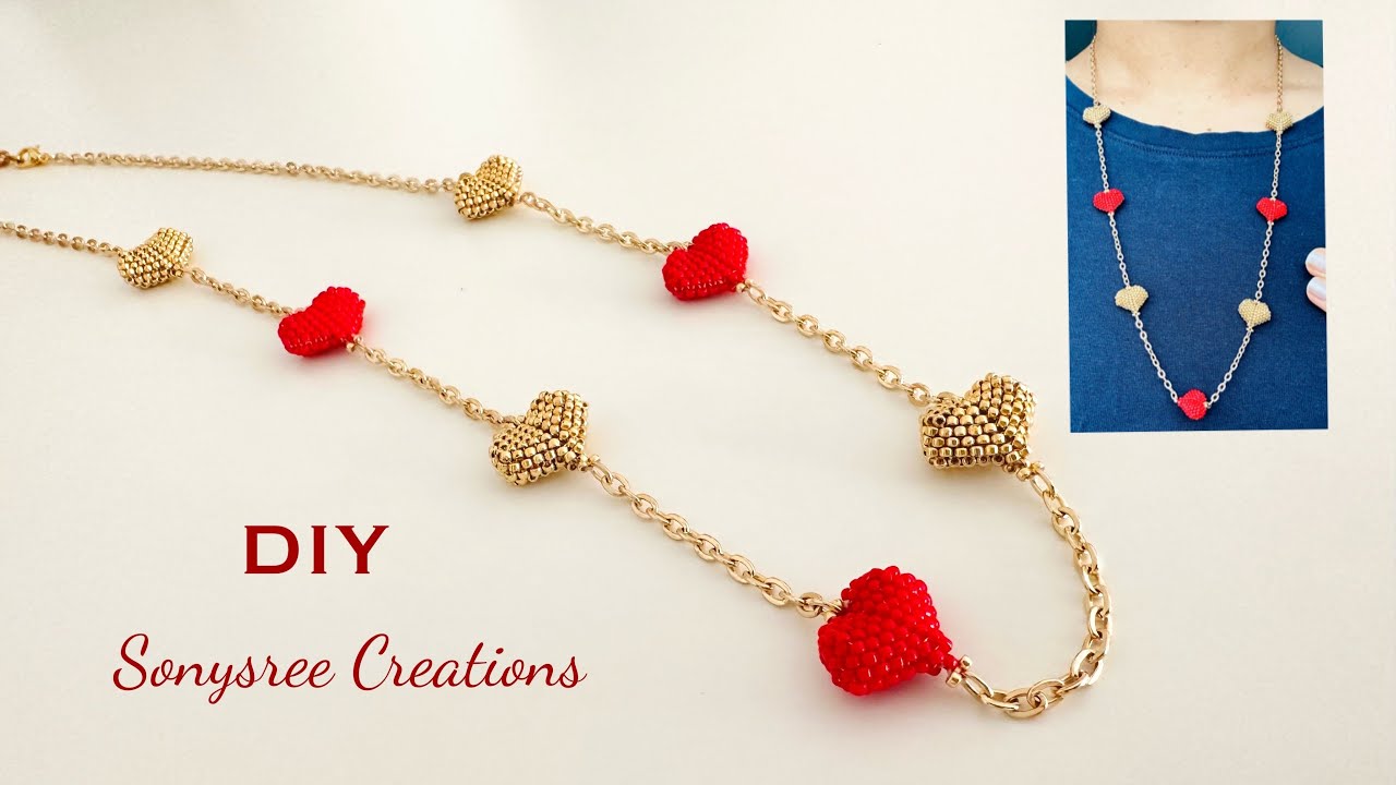 Valentine’s Day Special heart Necklace || Beaded Here Tutorial || DIY Beaded heart ❤️