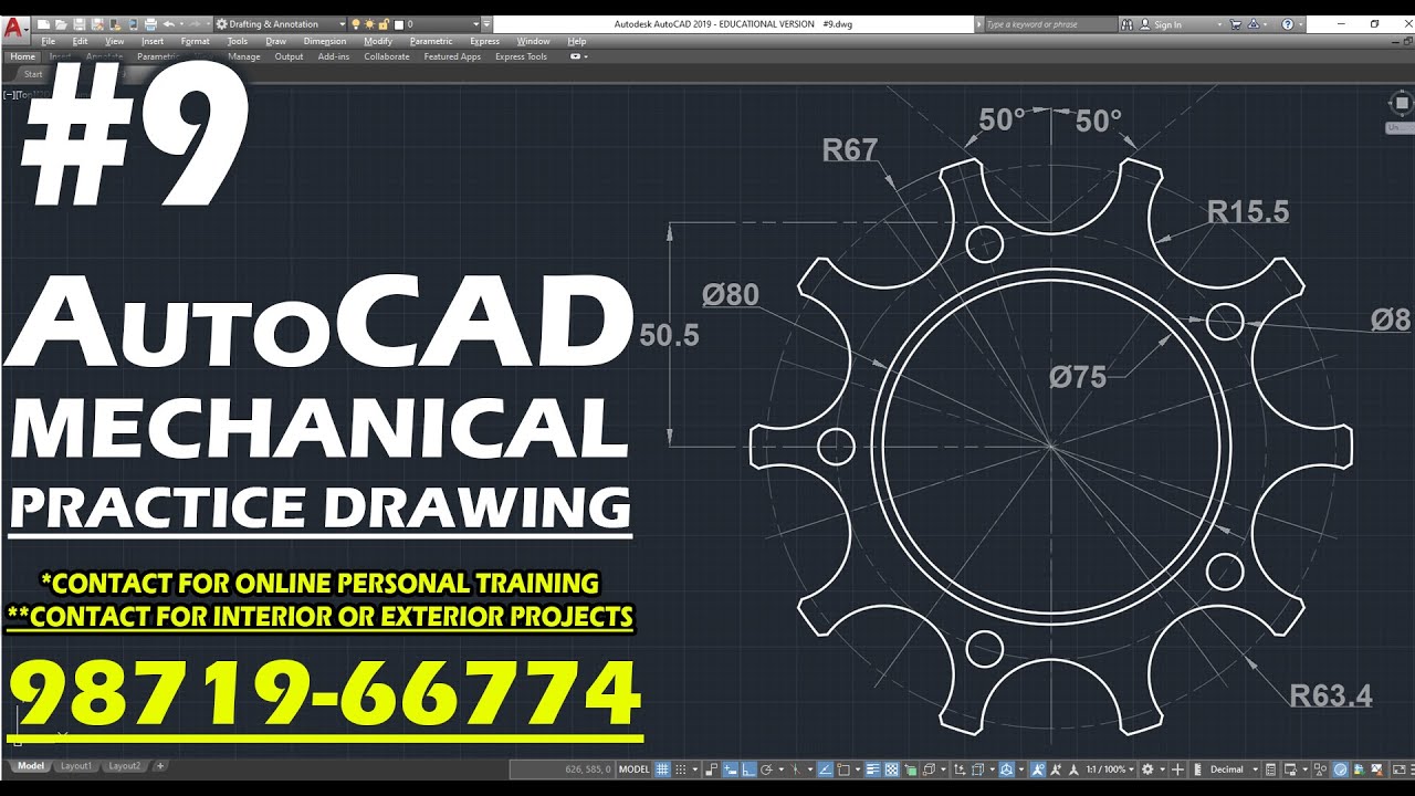 #9 || AUTOCAD MECHANICAL PRACTICE DRAWING ||