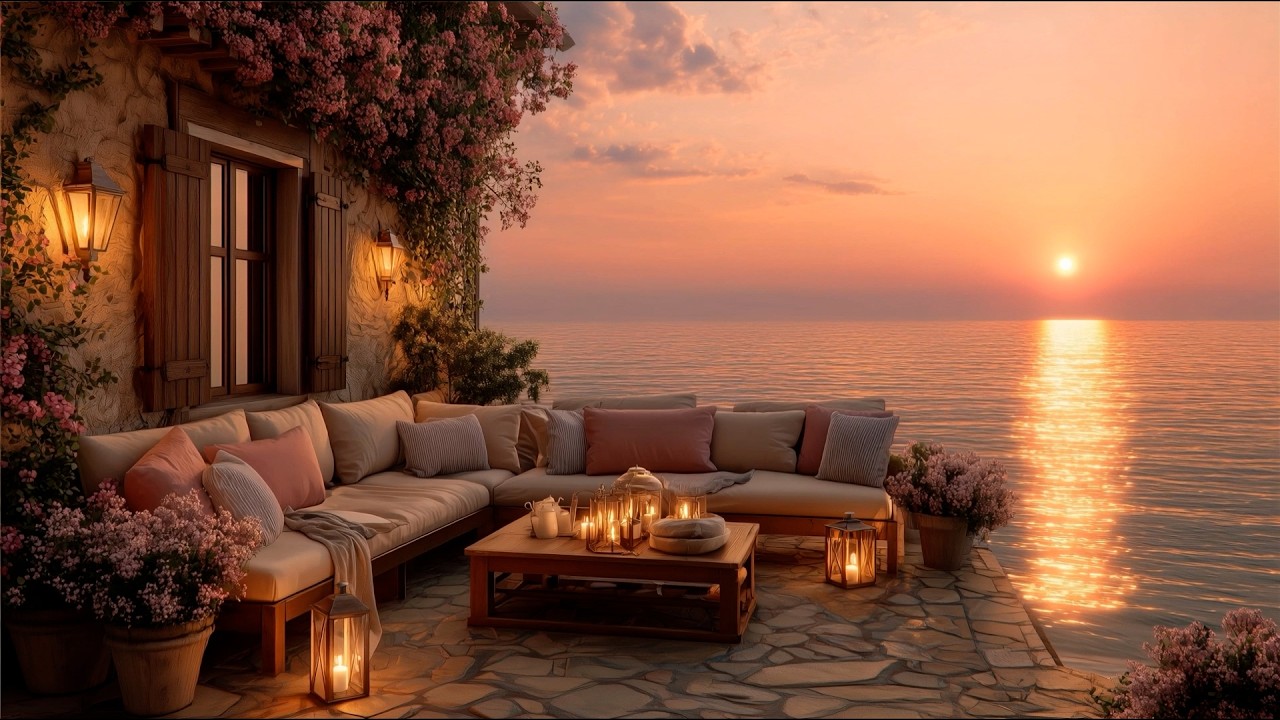 Peaceful Sunset Jazz by the Blooming Beach | Soothing Ocean Waves & Soft Piano for Healing