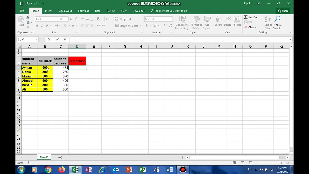 percentage in excel
