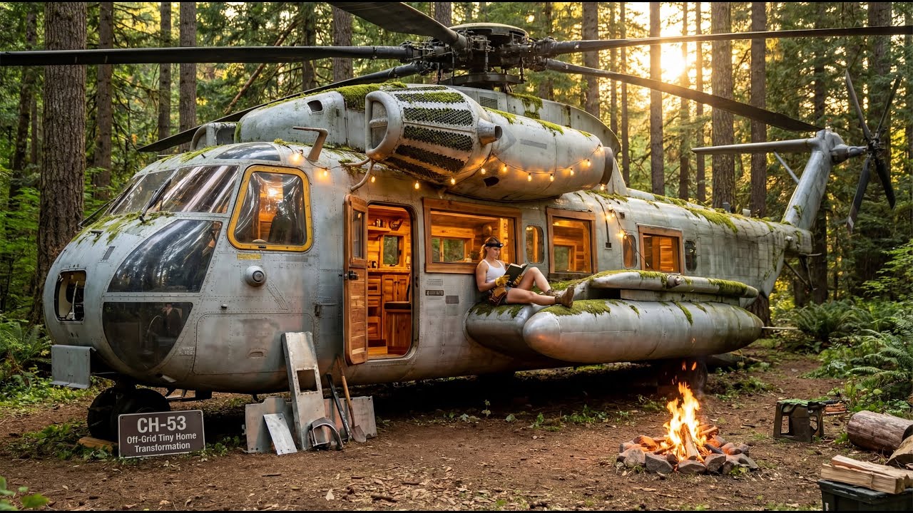 Building a house: CH-53 Super Stallion Off-Grid Tiny Home Transformation (Solo DIY)