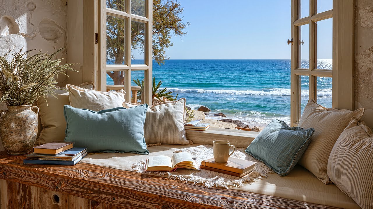 Cafe by the Sea - Calm Bossa Nova Jazz, Waves, & Mediterranean Birds