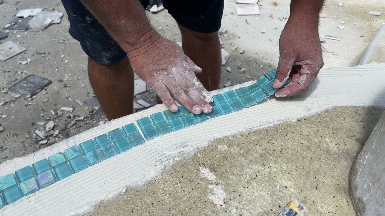 How to install accent tile on curved pool steps