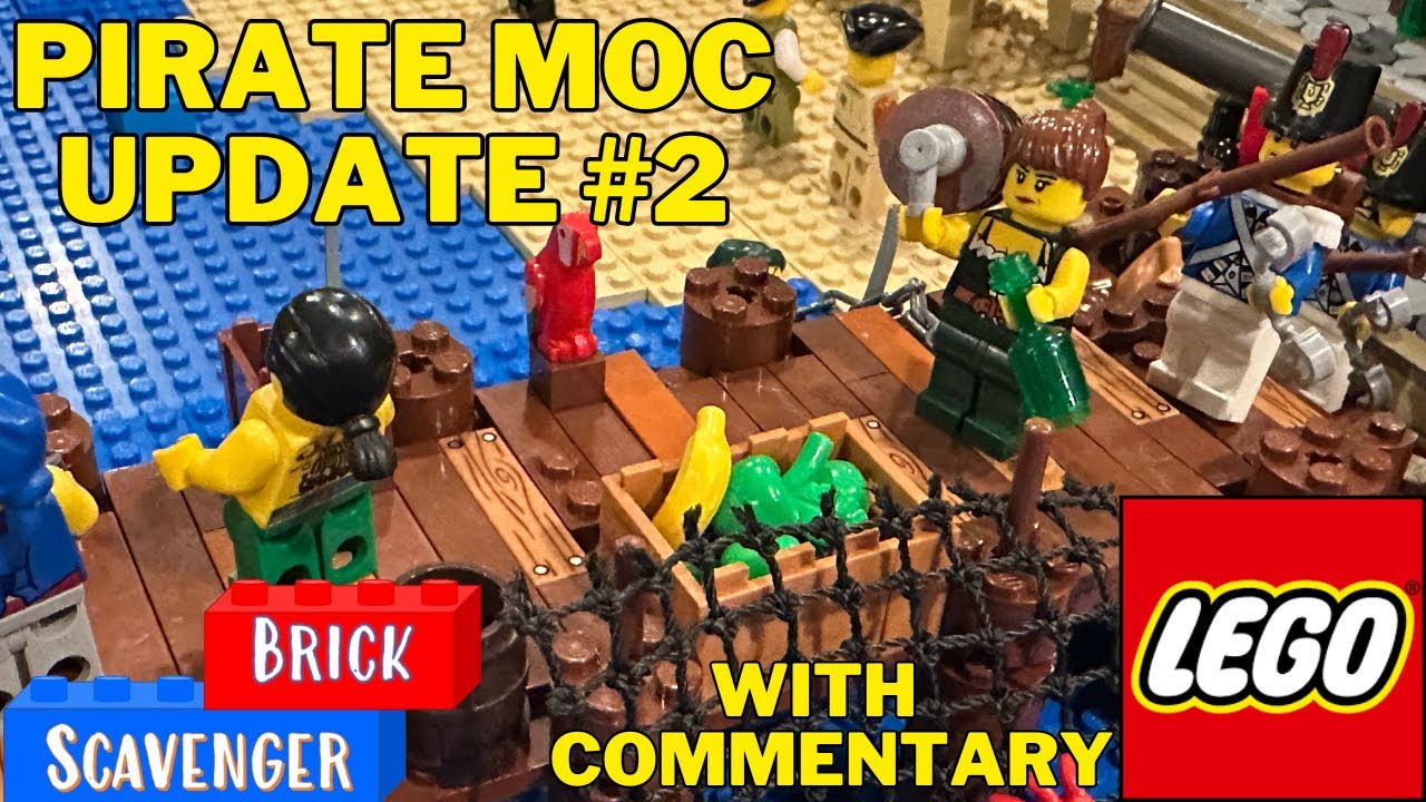 Самодельная пиратская модель из Lego с тубой Тортуга, причалами, кораблями и героями фильма 