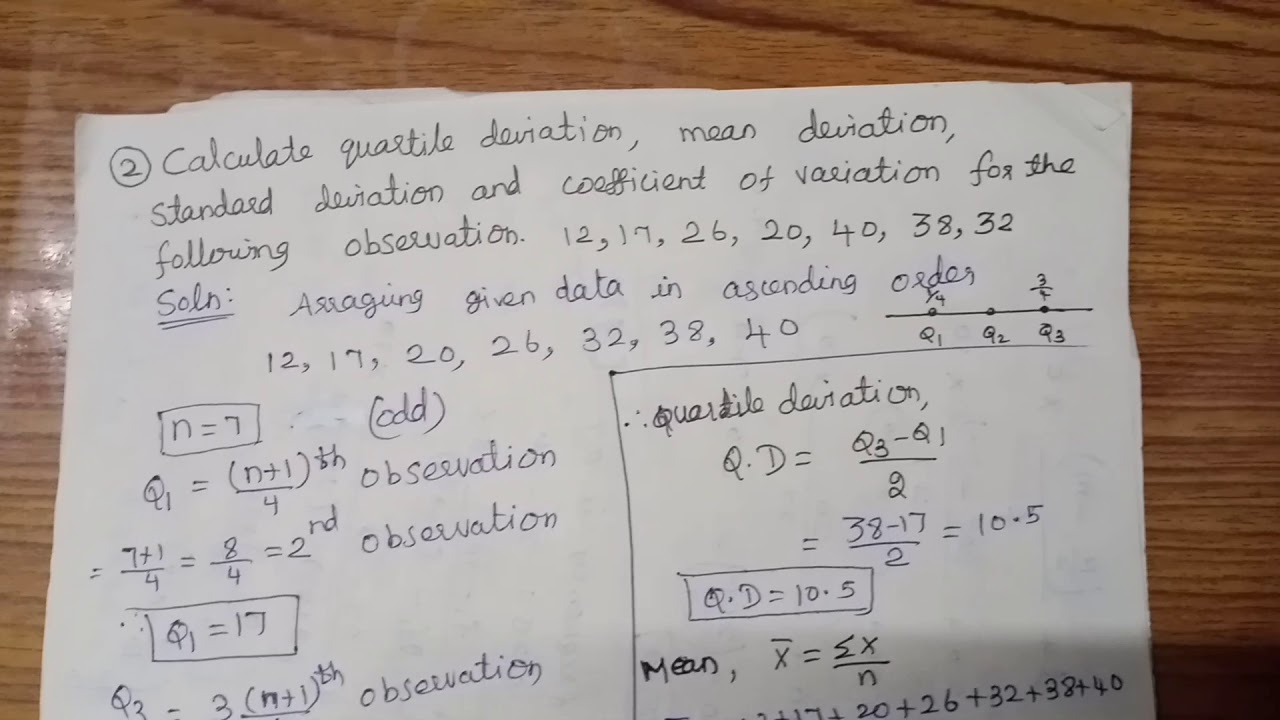 Calculate quartile deviation, mean deviation, standard deviation and coefficient of variance