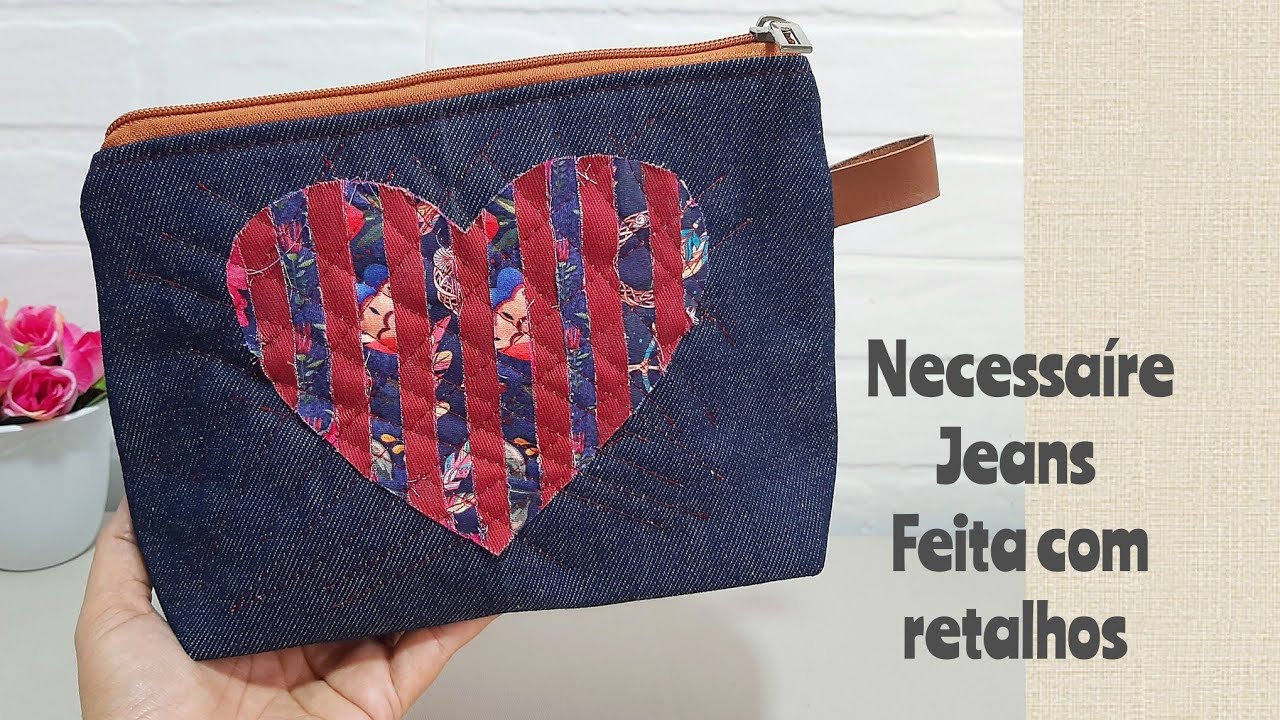 Necessaíre feita com Jeans e retalhos de tecidos ! Aproveite seus retalhos e ganhe dinheiro!!
