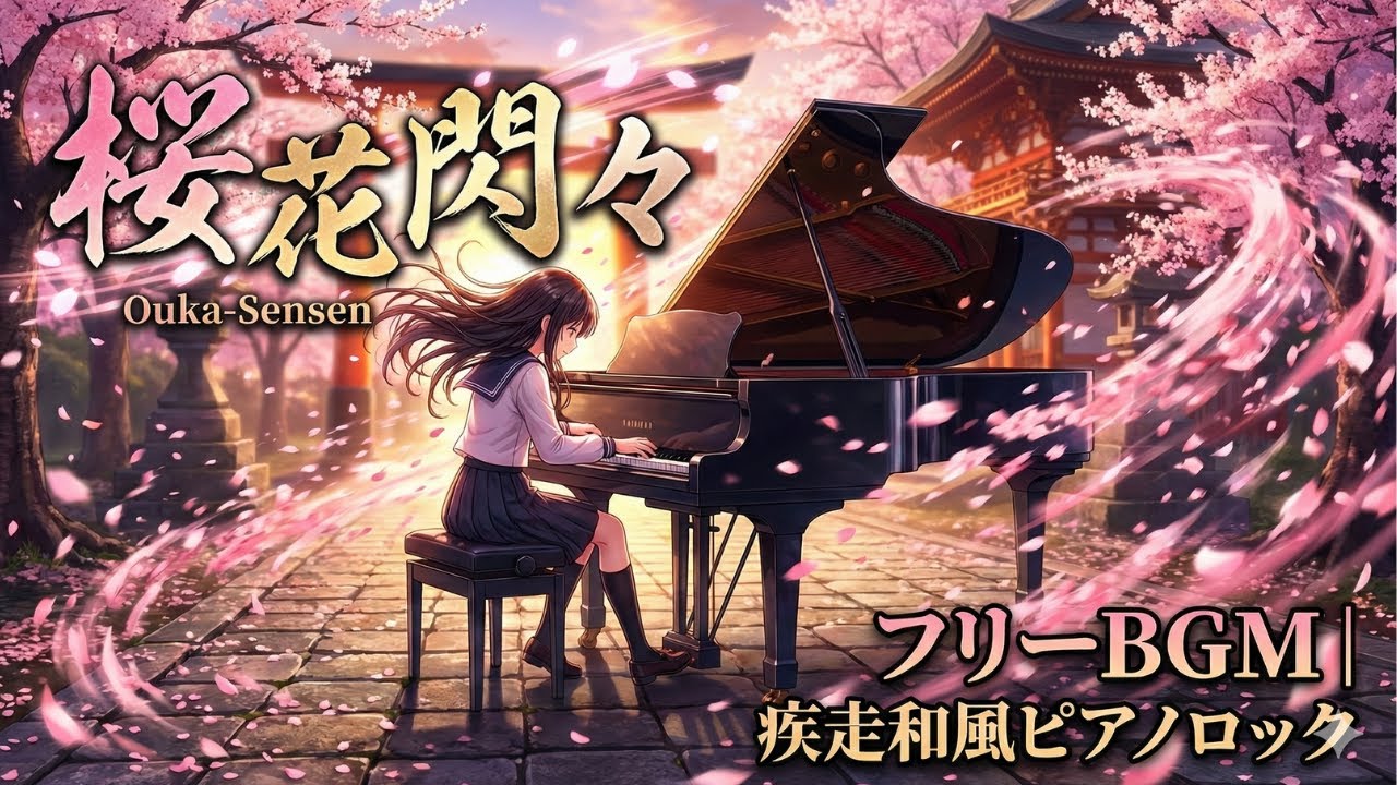 【フリーBGM】疾走感MAX！和風ピアノロック『桜花閃々』【作業用/配信/キル集/180BPM】