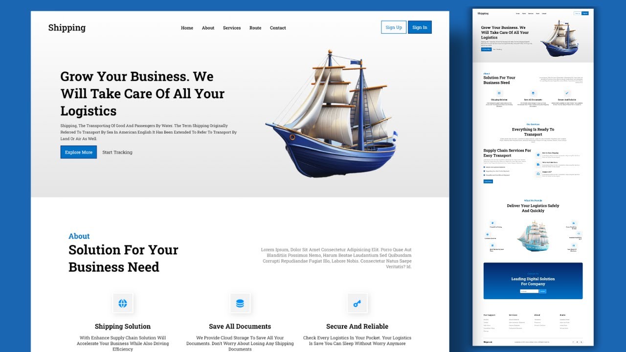 Build A Responsive Shipping website Design using HTML CSS And JavaScript