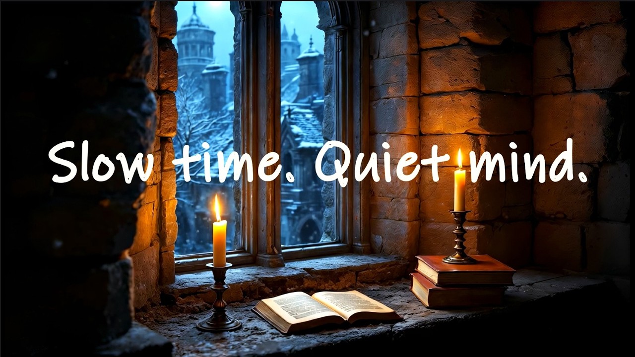 Winter Candlelight by the Ancient Window — Quiet Medieval Night for Deep Focus