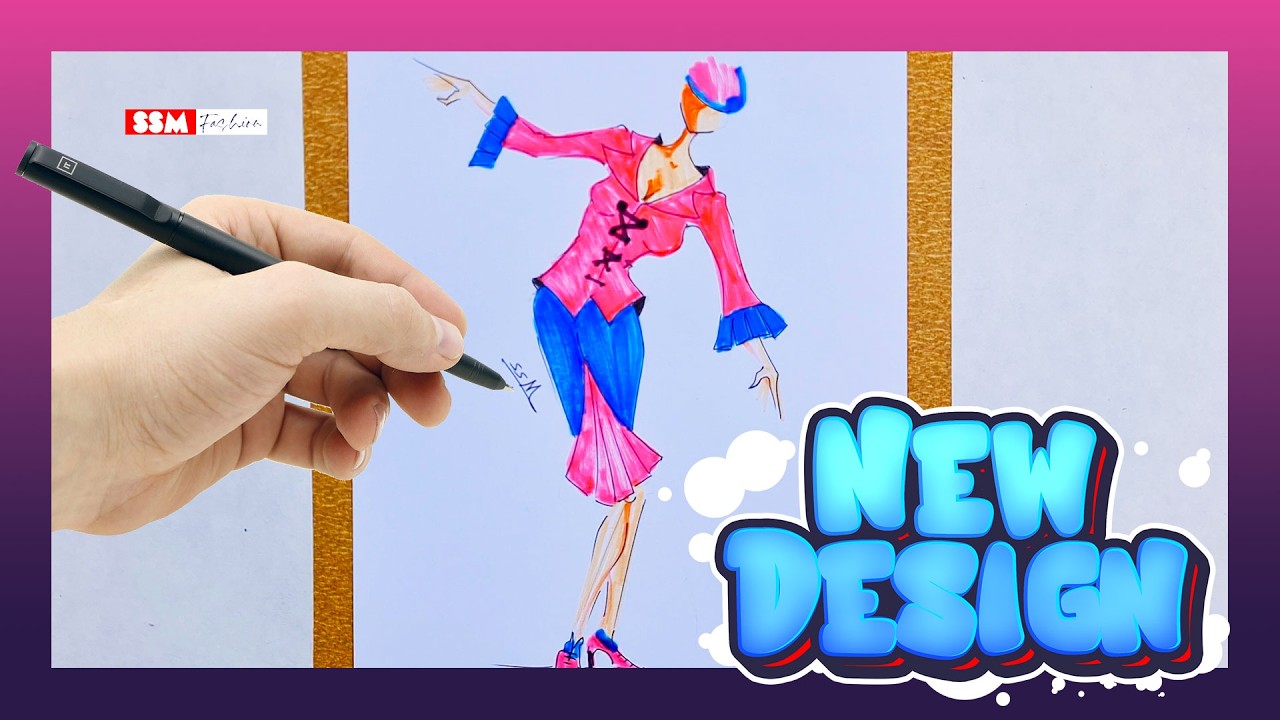 Fashion Illustration: Chic Pink & Blue Outfit Design | SSM Fashion Sketching