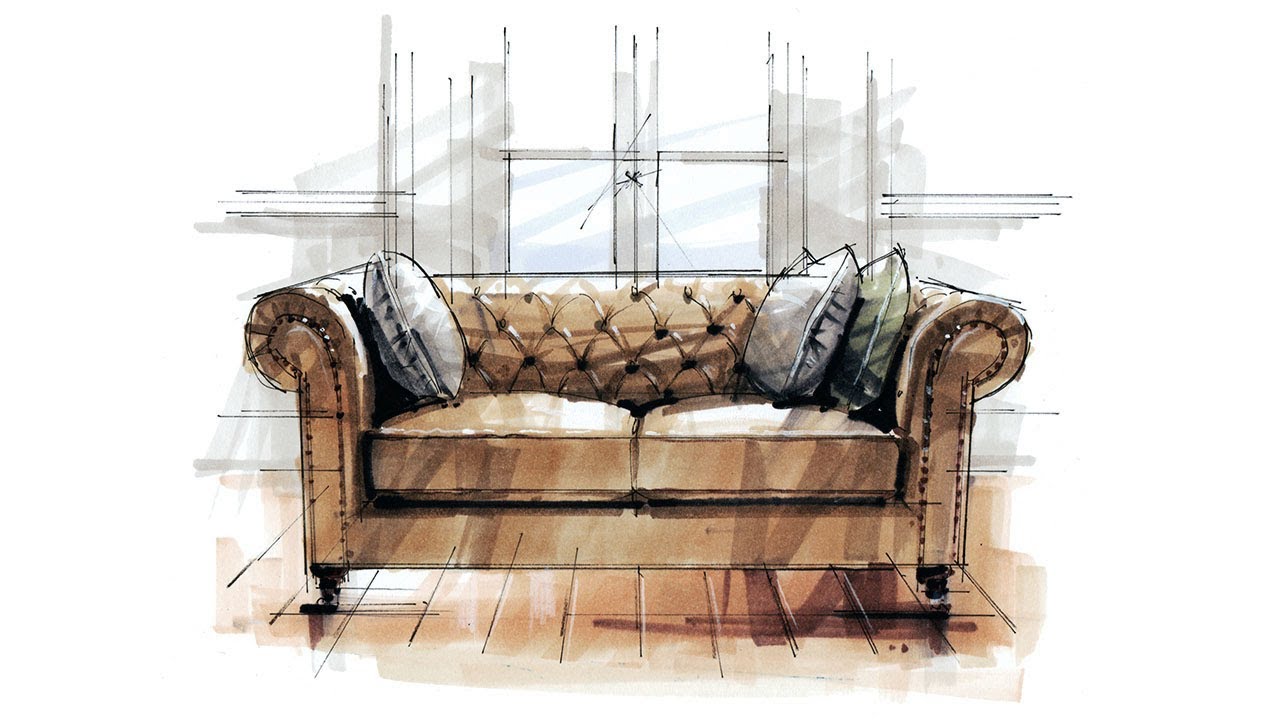 Hand Rendering, Marker Paper, Sofa (Full) 210114