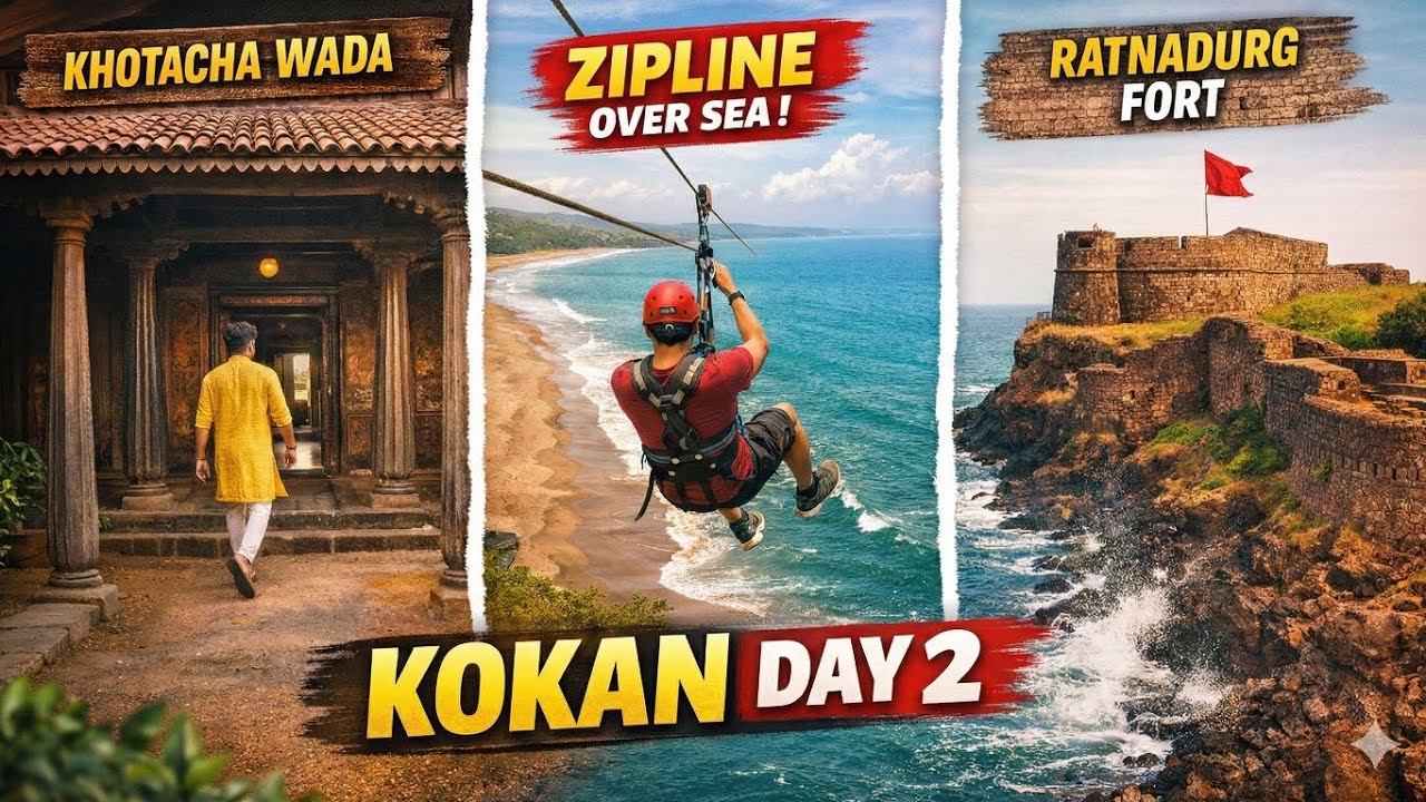 Kokan Day 2 | Zipline Over Sea 😱 | Ratnadurg Killa | Aare-Ware Beach ⛱️