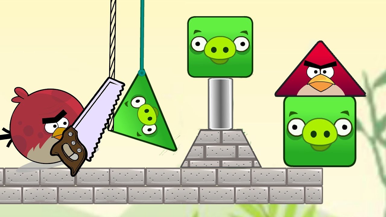 Angry Birds Pigs Out - CUT ROPE TO PUSH OUT SQUARE PIG AND RESCUE BIRD!