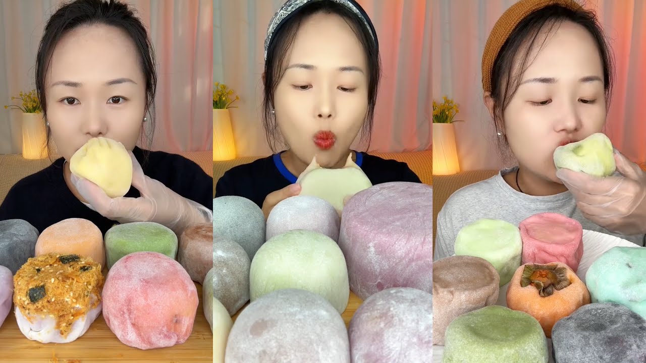 asmr mukbang - sticky and coloring mochi eating