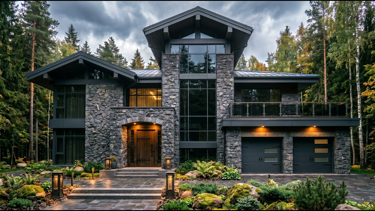 Timelapse of Luxury Stone House Construction in the Forest | From Foundation to Premium Interior