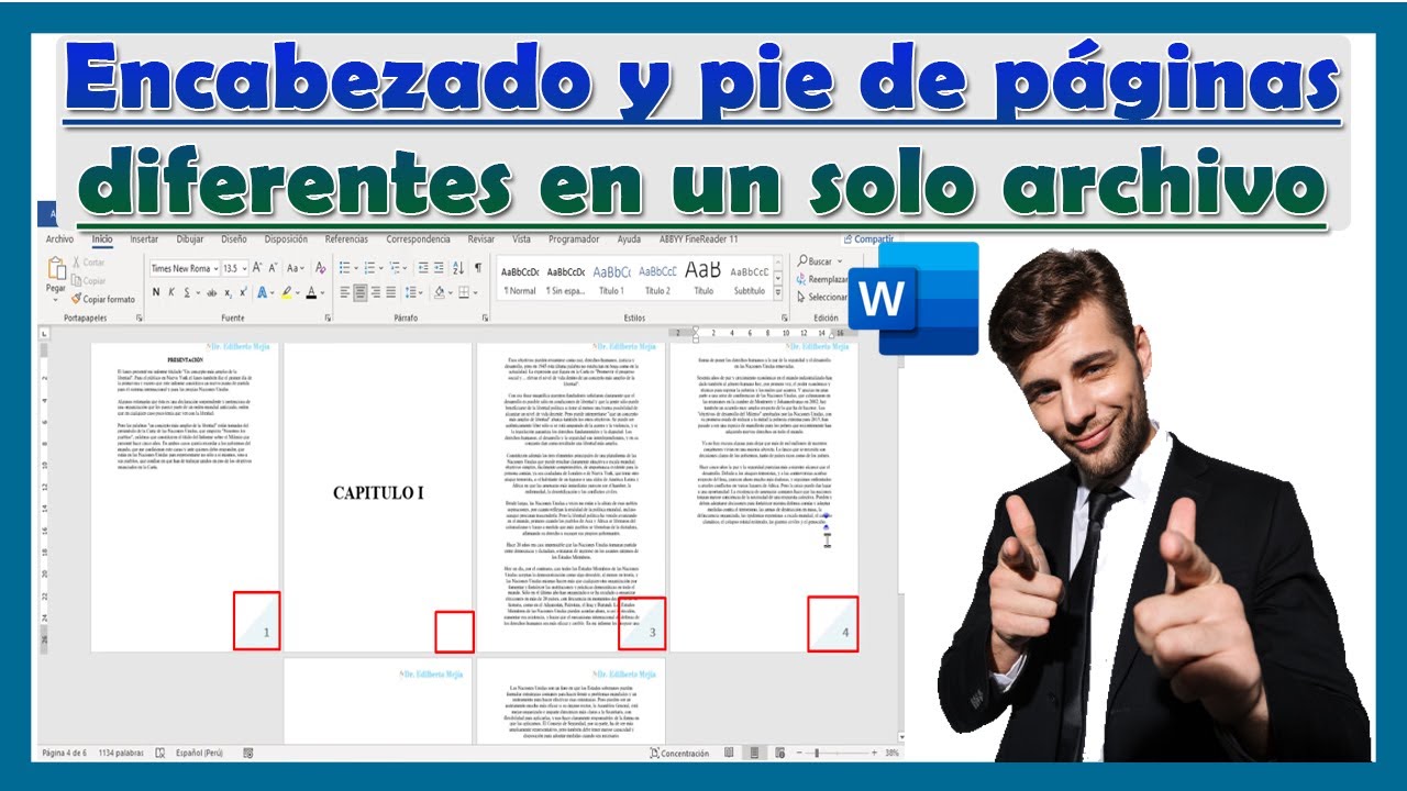 Como hacer encabezado y pie de p&aacute;ginas diferentes en un solo archivo -  Word