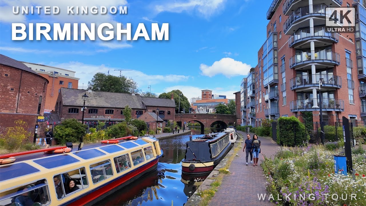 Birmingham English Canal Walking Tour, United Kingdom 4K HDR