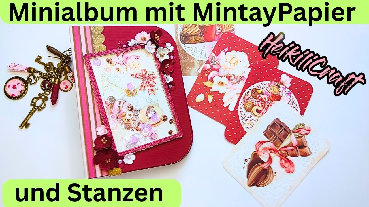 Minialbum aus Mintay Papier, Action Stickern und Stanzschablonen mit Deko und Co.