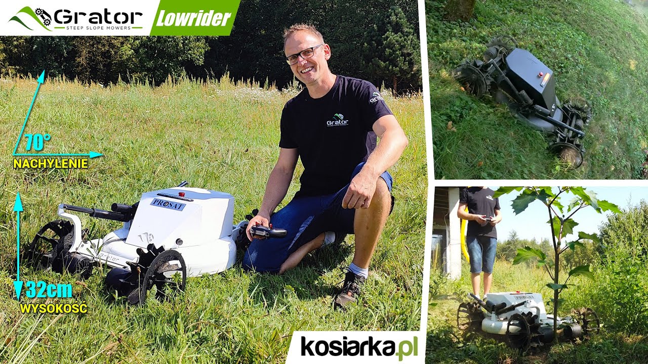 GRATOR Lowrider - Niski Mulczer Akumulatorowy na Pilota Do Wysokiej Trawy i Stromych Skarp