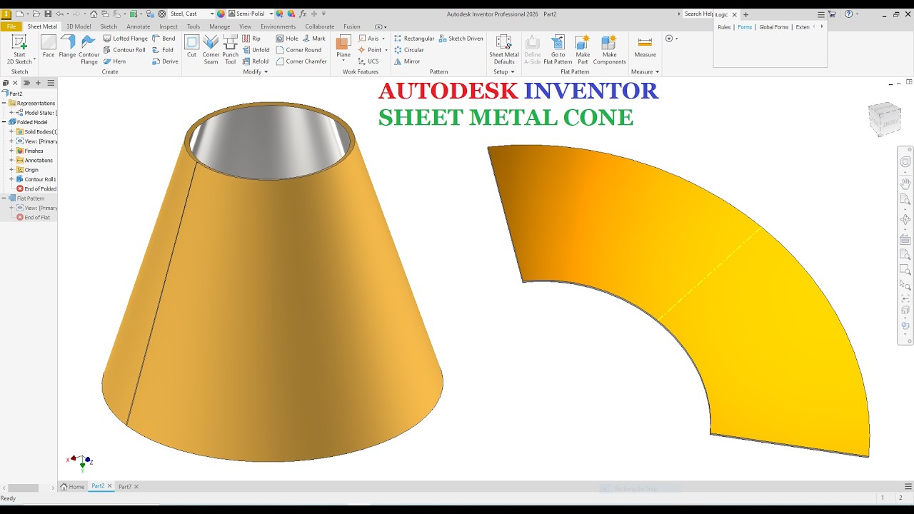 Sheet Metal Cone pattern EXERCISE 176