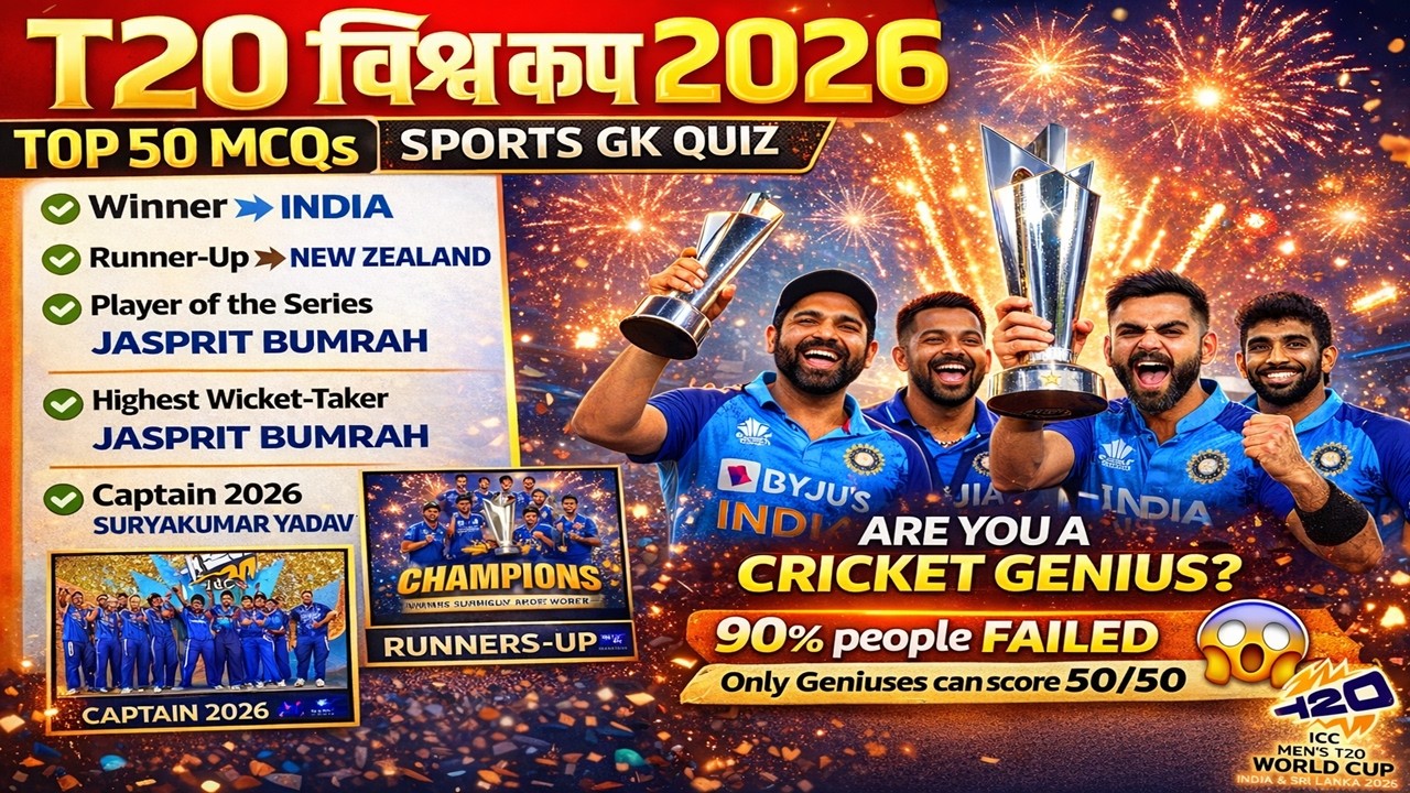 T20 World Cup GK 2026 ||Top 50 MCQs on T20 World Cup 2026 | Sports GK for All Competitive Exams ||