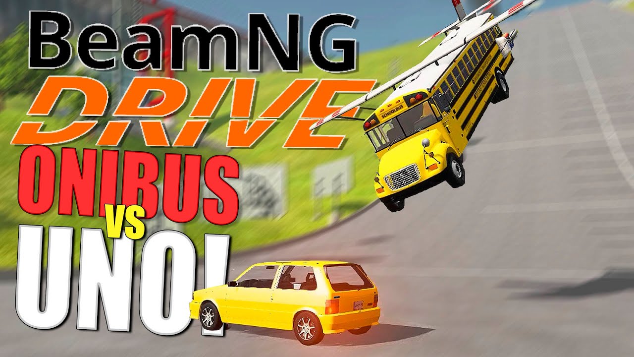 Ônibus em alta velocidade caindo em um Uno no BeamNG Drive