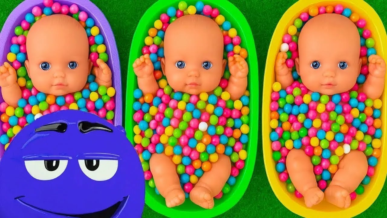 Full of 3 Rainbow BathTubs Candy with M&M's & Magic Slime Cutting Video