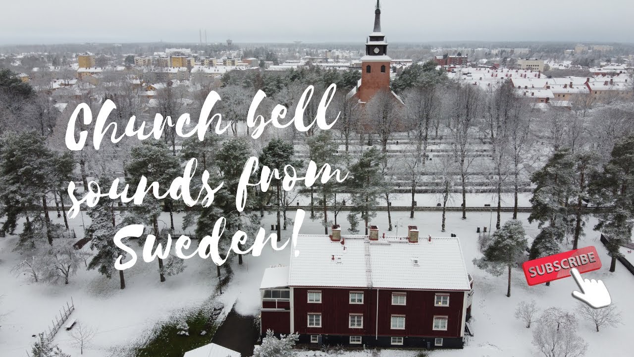 Church bell sounds from Sandviken, ASMR Sweden with drone footage/travel/aerial view of Swedish town