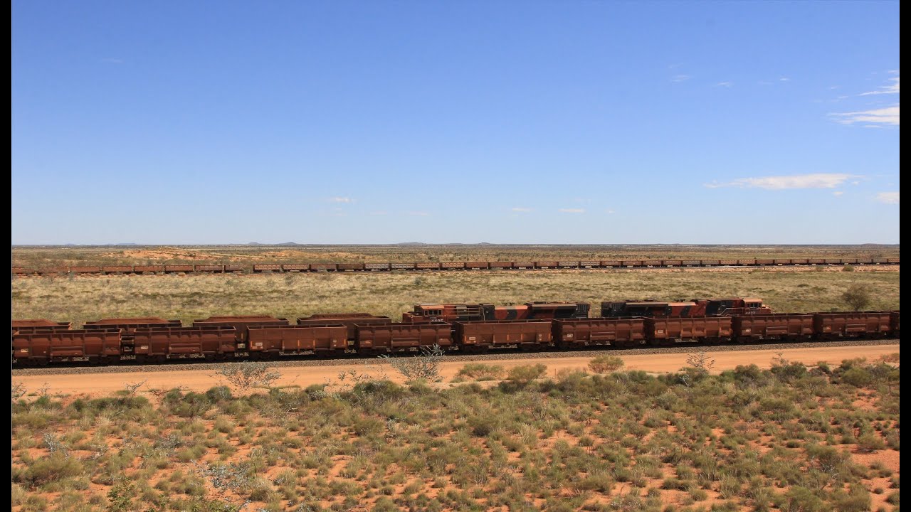 THREE IRON ORE TRAINS PASS BY AT ONCE: Pilbara FMG & BHP Iron Ore Trains
