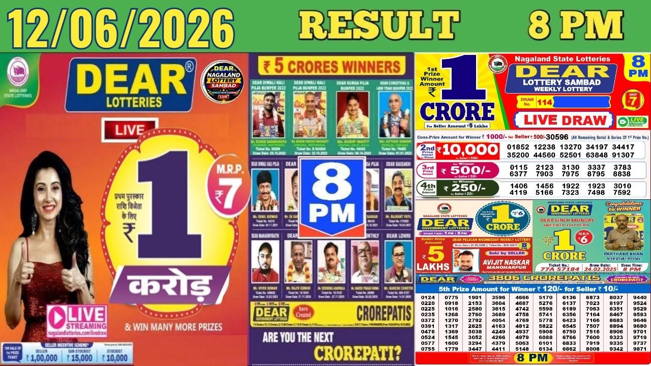 Dear Lottery Sambad 8 PM Lottery Live Result | Lottery Sambad Live 12.06.2026 Nagaland Lottery Live