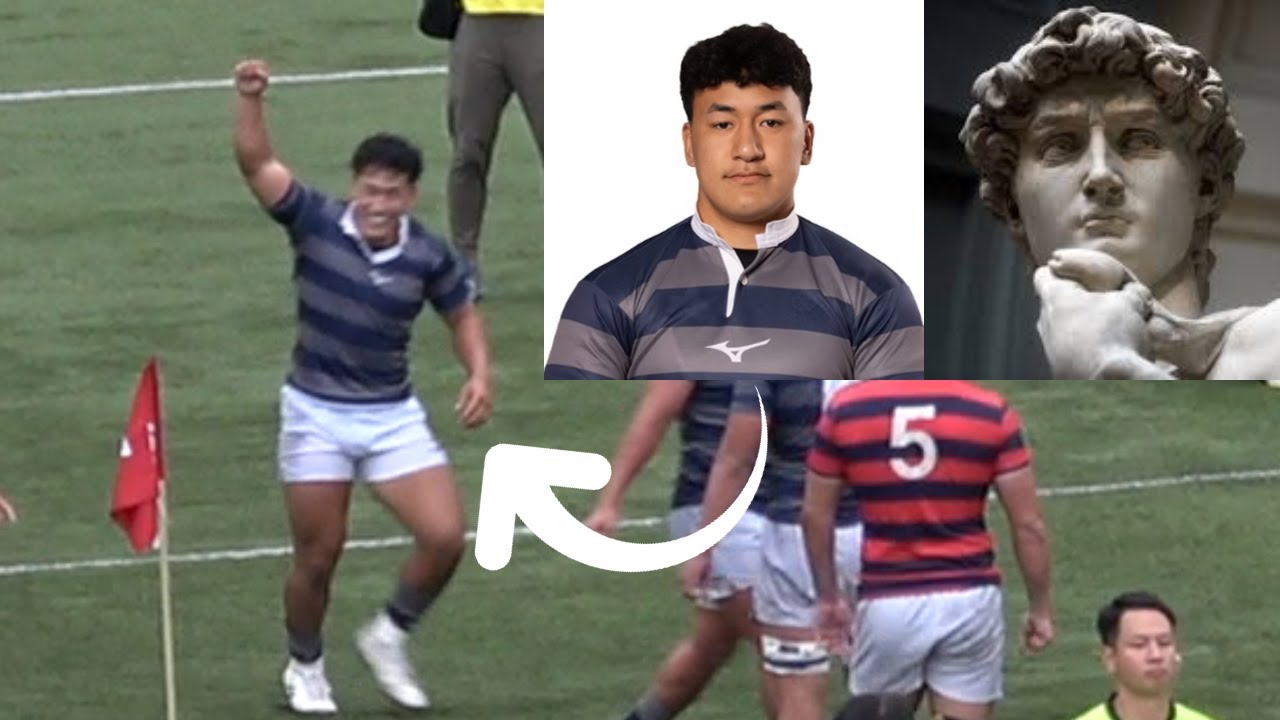 その精悍な表情と体躯は、かのダビデ像を想起させる。「同志社のダビデ」が魅せた一撃！ ファイアラガ義信ダビデ(同志社WTB)