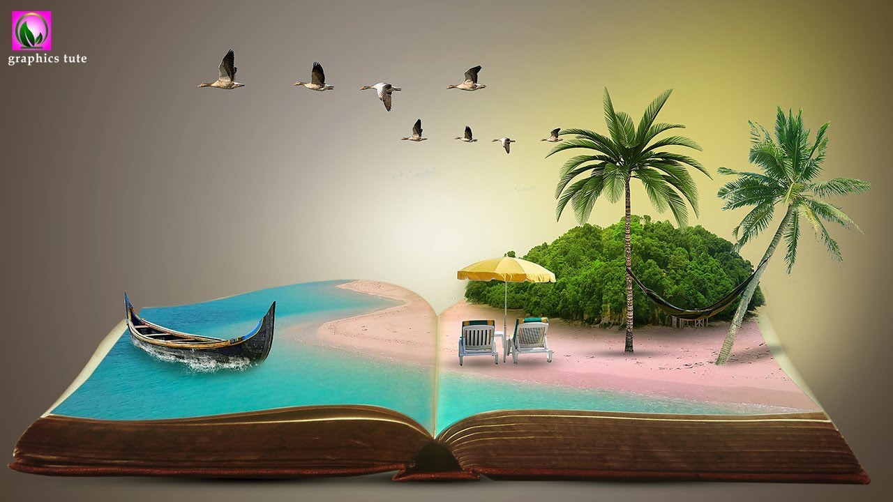 Sea Beach On Book - Photo Manipulation Tutorial - Photoshop CC