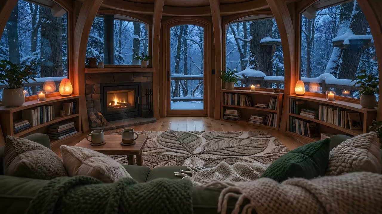 The Hearthwood Retreat — A Quiet Winter Evening | Calm Music & Fire Sounds for Relaxation