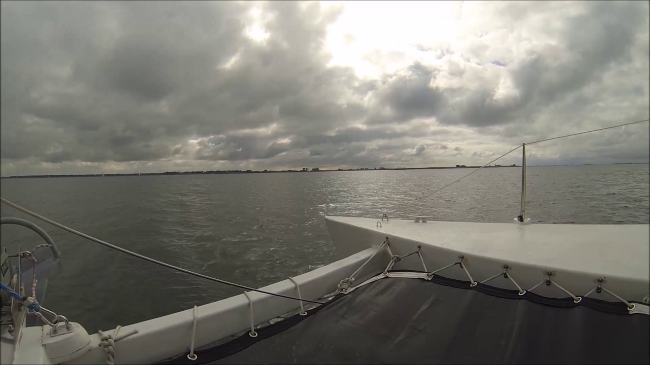Woods Gypsy catamaran   Water Music sailng home 2016
