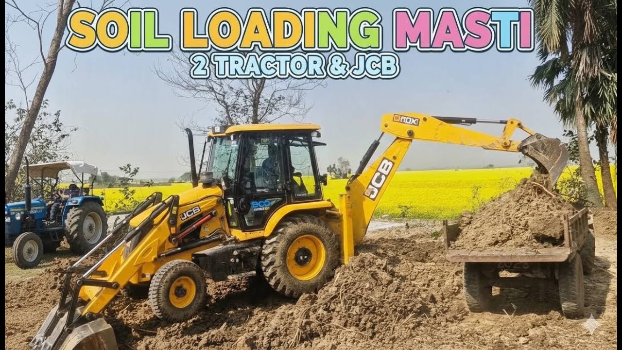 JCB Excavator Loading Soil on Tractor 🚜 | Big Machines at Work for Kids