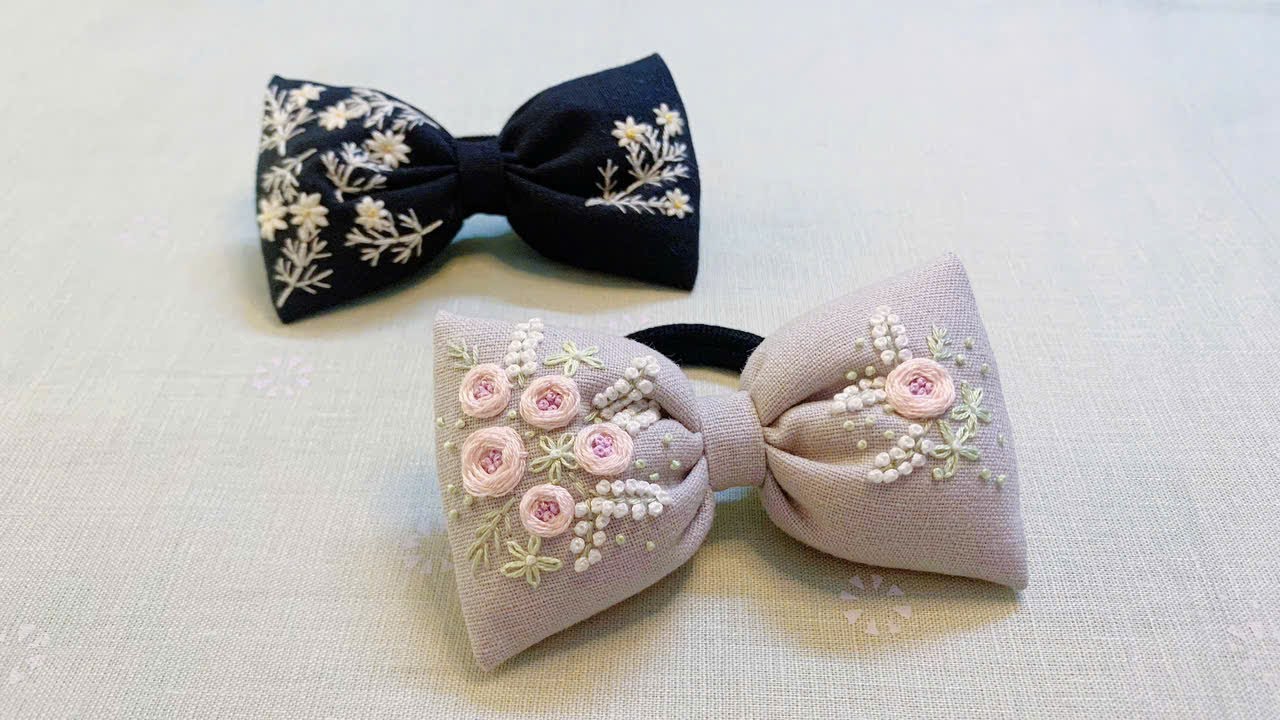 Hướng dẫn làm cột tóc thêu tay | How to make embroidered hair bow | DIY