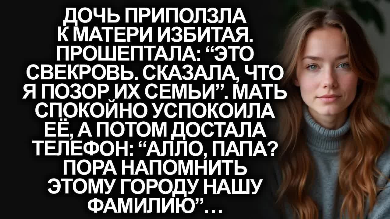 “Это свекровь!”, приползла дочь избитая. Мать спокойно набрала： “Папа？ Напомним городу нашу фамилию”