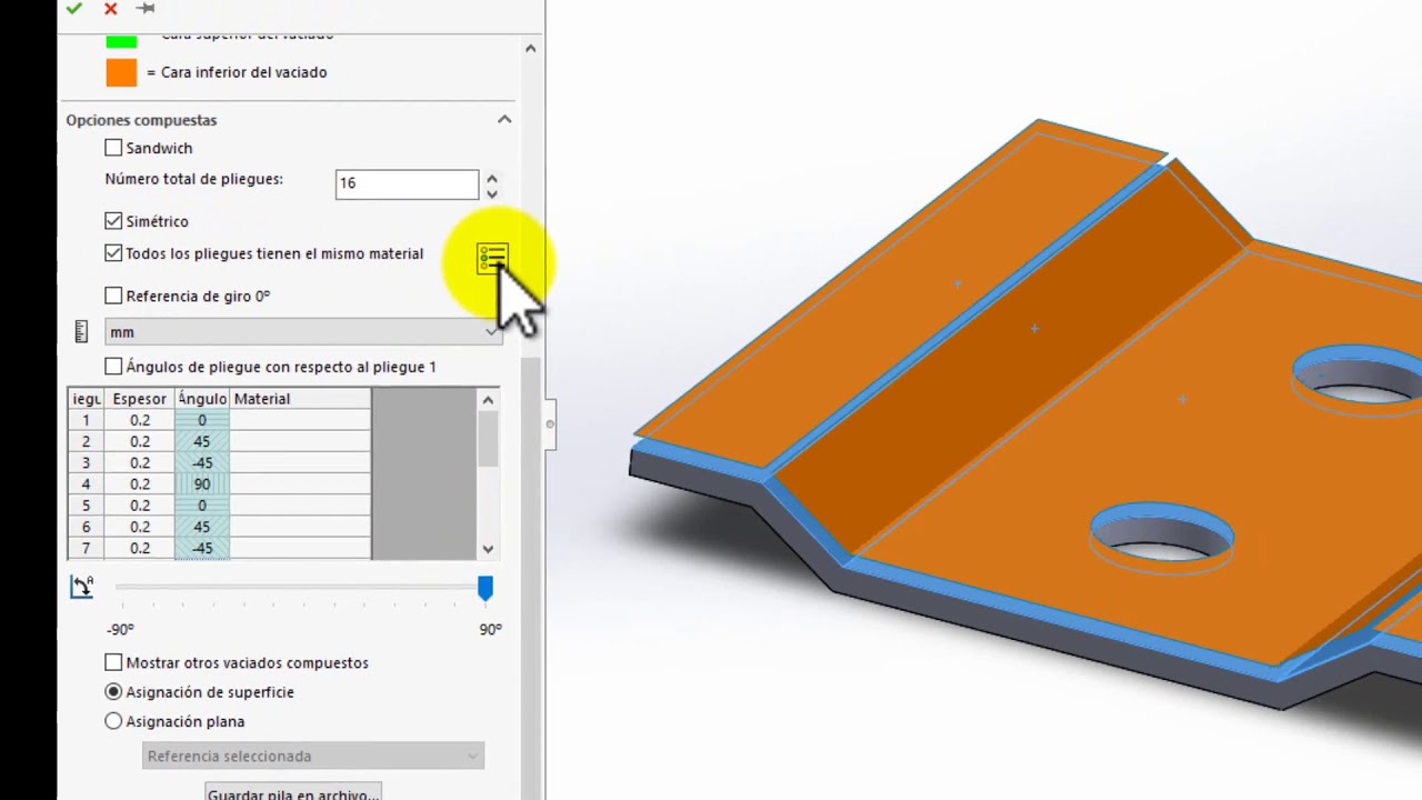 Asignación de materiales compuestos (laminados) a una pieza sólida en SolidWorks |  | UPV