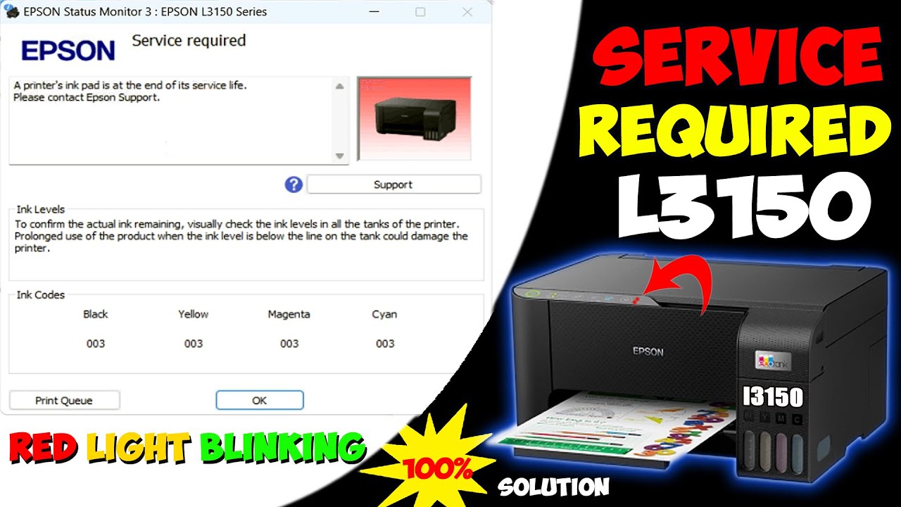 Epson Service Required l3150 !! Epson l3150 red light blinking #resetprinter #printer